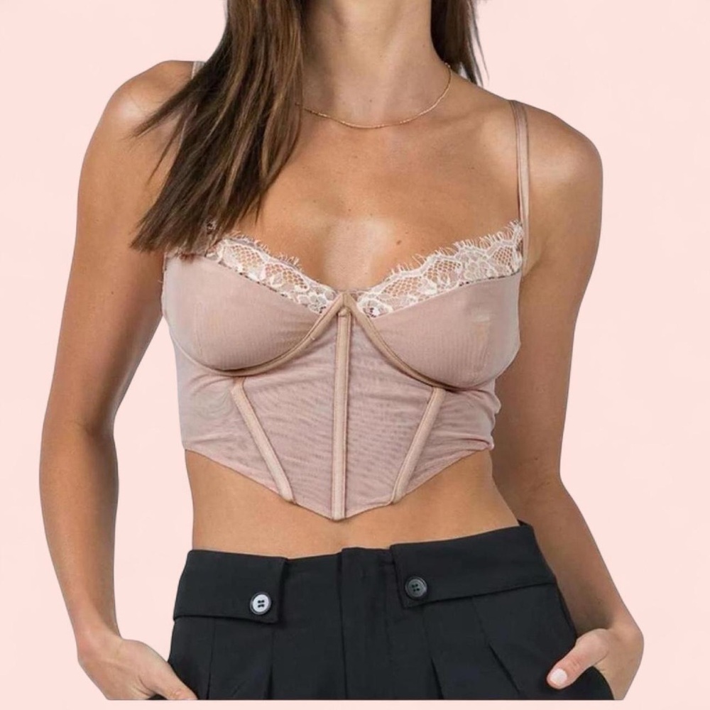 Princess Polly Pink & Tan Lace Corset Top